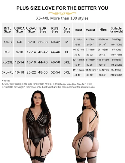 Striped Strap Plus Size Bodysuit with Garter - Image 7