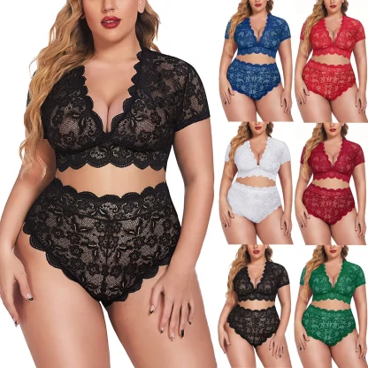 Plus Size V Neck Short Sleeve Lingerie - Image 2