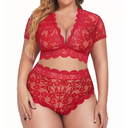 Plus Size V Neck Short Sleeve Lingerie