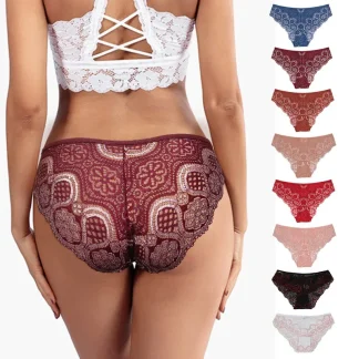 Hollow Out Printed Plus Size Panties