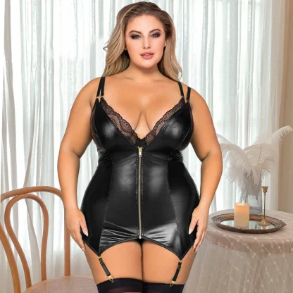 Plus Size Zipper Garter Belt Babydoll