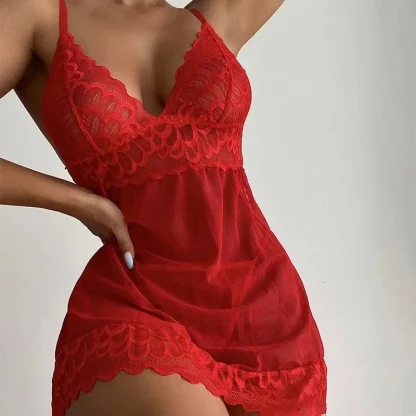 Deep V-Neck Lace Plus Size Nightgown - Image 4