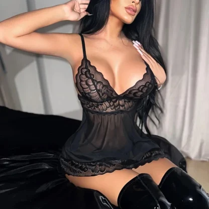 Deep V-Neck Lace Plus Size Nightgown