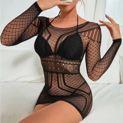 Backless Fishnet Plus Size Mini Dress - Image 2