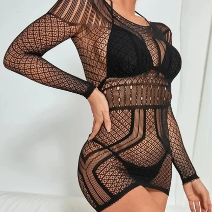 Backless Fishnet Plus Size Mini Dress - Image 3