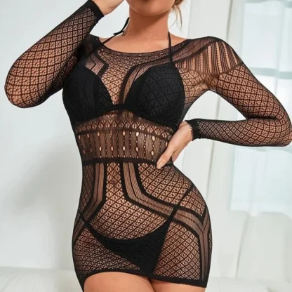 Backless Fishnet Plus Size Mini Dress