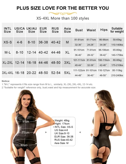 Plus Size Zipper Garter Belt Babydoll - Image 7