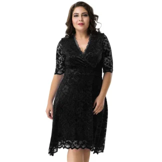 Flirty Lace Plus Size V-Neck Dress