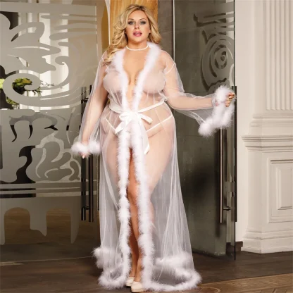 Sheer Mesh Plus Size Long Robe - Image 4